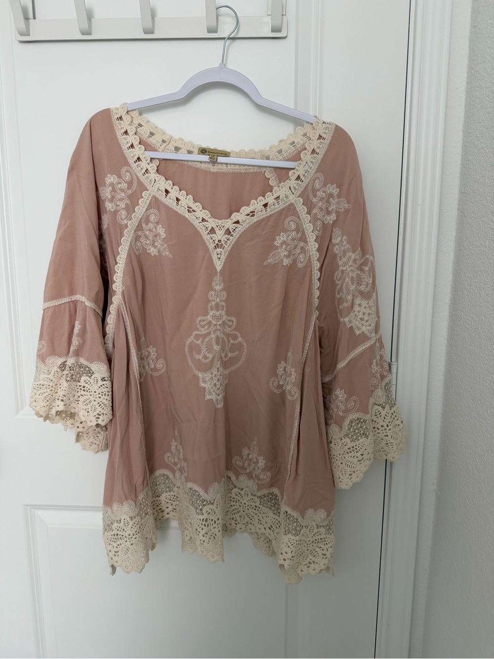 Democracy Dusty Rose Crochet-Trim Tunic